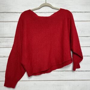 Free People Oversized Red Knit Sweater Slouchy Dolman Sleeves Size Medium